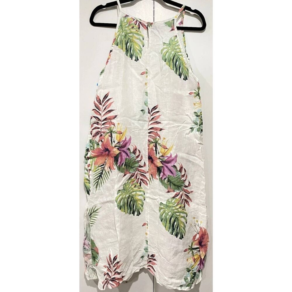 Lungo l'arno womens small shift dress 100% Italian linen white green floral - Picture 6 of 9